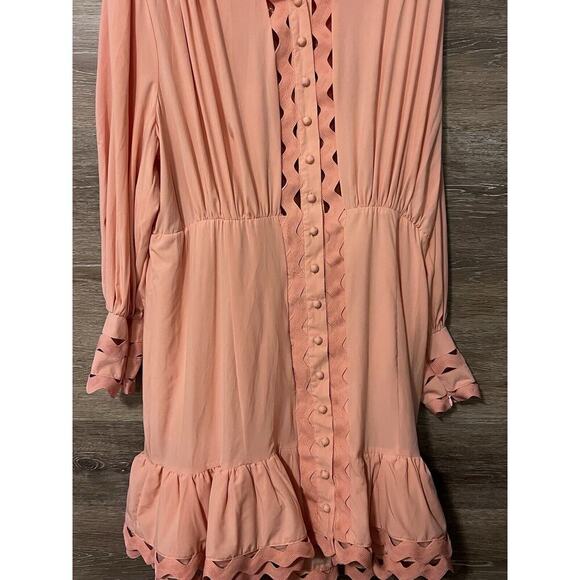 L'Atiste By Amy Womens Peach Pink Lace Trim Mini Dress Smocked Waist Sz 1X NWT - Picture 3 of 12
